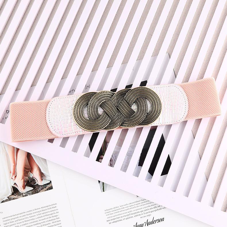 Trendy Retro Wide Waistband Women's Fashion Accessory Elastic Belt Alloy Buckle