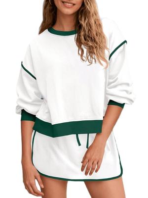 Women's Two Piece Oversized Crop Sweatshirt and High Waist Skirt Set Tennis Running Sport Outfit