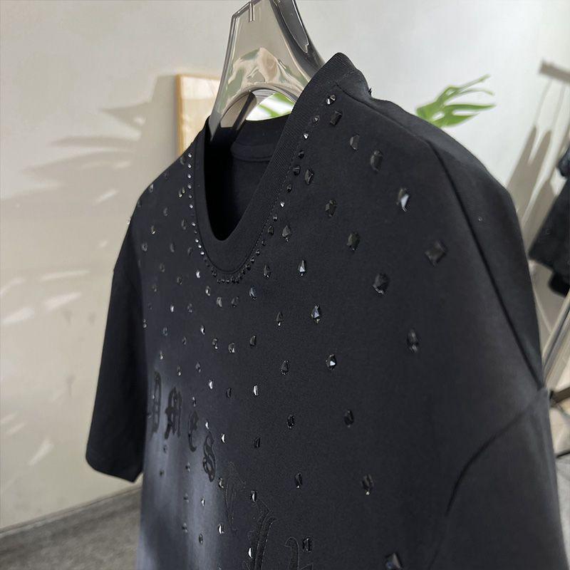 Trend Fashion Summer Bottoming Shirt Men O-Neck Letter Printing Diamonds Korean Casual Short Sleeve Loose Pullovers T-shirt Tops