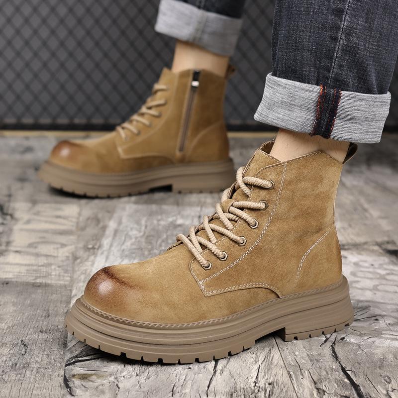

Men s boots 2026 new winter student retro thick sole big head suede fashionable motorcycle workwear boots 38 хаки
