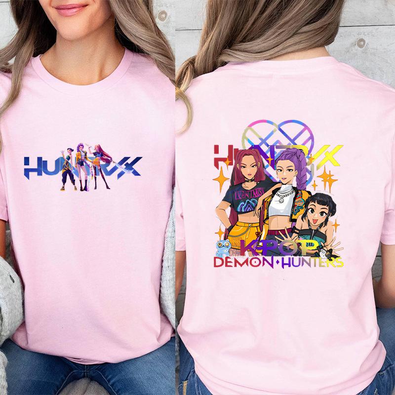 Fashion Korean Short Sleeved T-shirt for Women Clothes Short Sleeved Tees Kpop Demon Hunter HuntrX Oversized Top Y2K Clothing