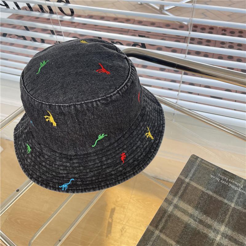 

Embroidered Cartoon Cowboy Fisherman Hat Ladies Fashion Out Street Casual Hat чорний колір сірий