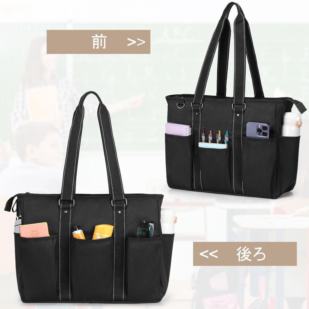 Tote Business Large Many A4 Document Includes Pen Holder and Sleeve for Inch Commuting to Business Black [Damero] Teacher's Bag, Bag, Capacity,