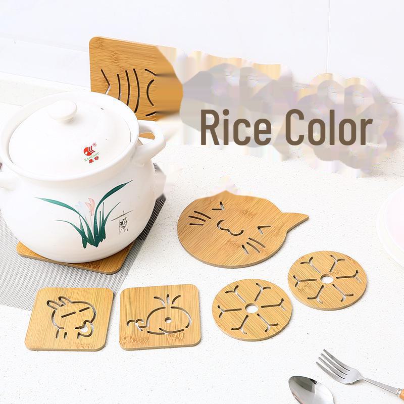 Wooden Cartoon Non-Slip Insulation Mat - Cute Coaster for Pots, Bowls, & Tea