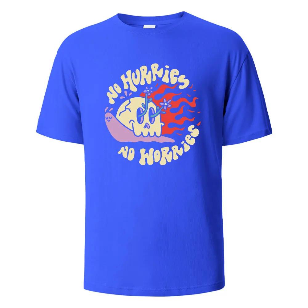 Printed T-shirts For Men No Hurries No Worriew 100% Cotton Summer Breathable Comfortable Tops Short-Sleeved O-neck Men Clothing