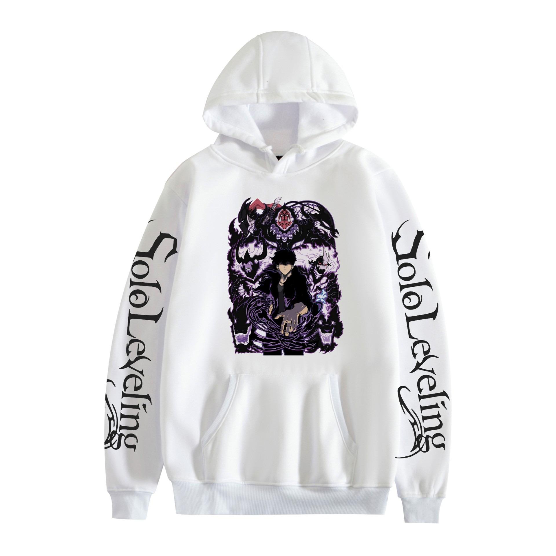 

Hot Anime Solo Leveling Sung Jin-Woo Printed Hooded Men Women Fleece Hoodies Casual Loose Pullover Harajuku Male Sweatshirt XS