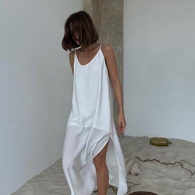 Hollow Loose V-neck Dress Ladies Sleeveless Straight Robe Nightgown