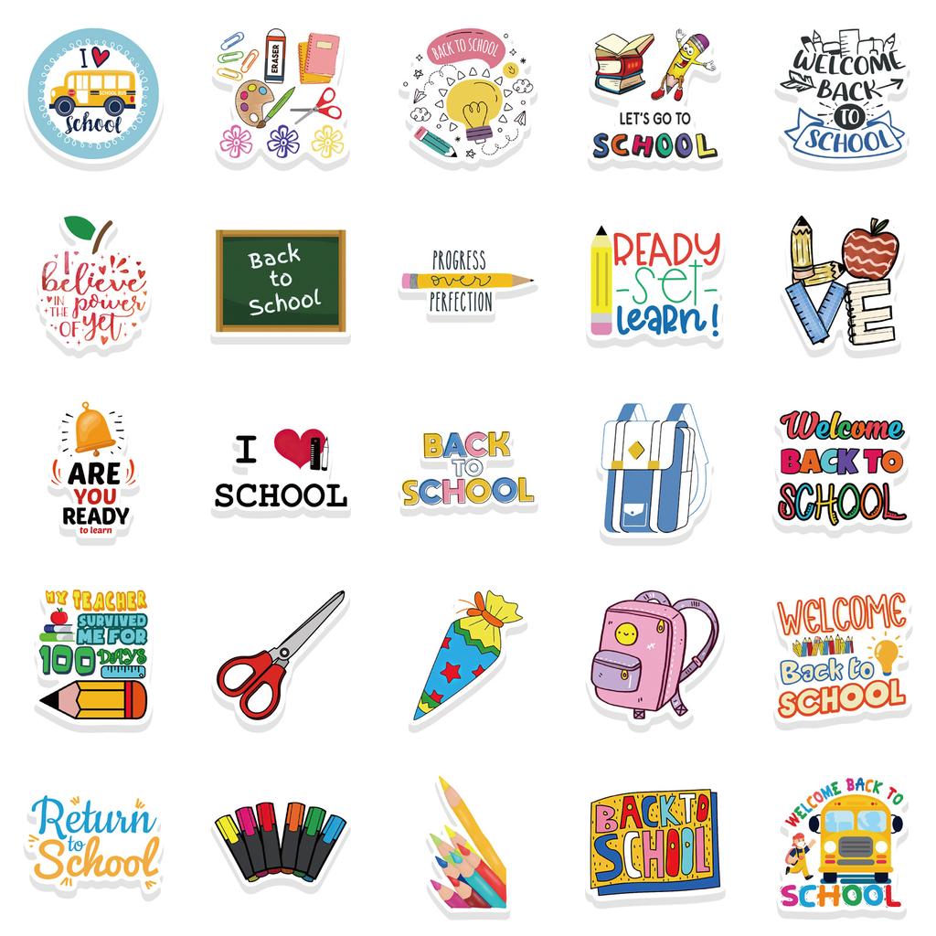 50 School Supplies for The Start of School Season Graffiti Stickers DIY Decorative Backpack Guitar Suitcase Notebook Waterproof Stickers