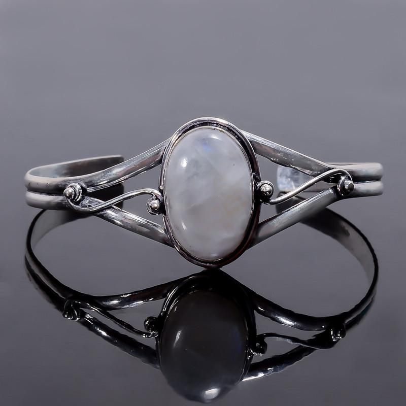 

Beautiful Top Grade Qualite 100% Natural Rainbow Moonstone Oval Shape Vintage Handmade Jewelry 925 Steling Silver Cuff Adujstable WSJ-4723 срібний