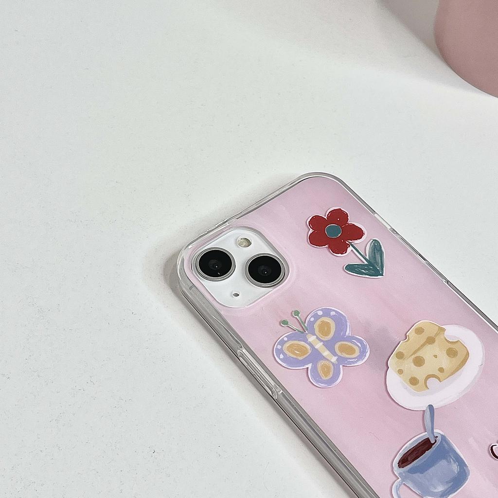 Imd Butterfly Ins Cute Cartoon Flower For Iphone 13 11 12 Promax 14 Pro Max Cheese Coffee Phone Case Lovely Back Cover Capa
