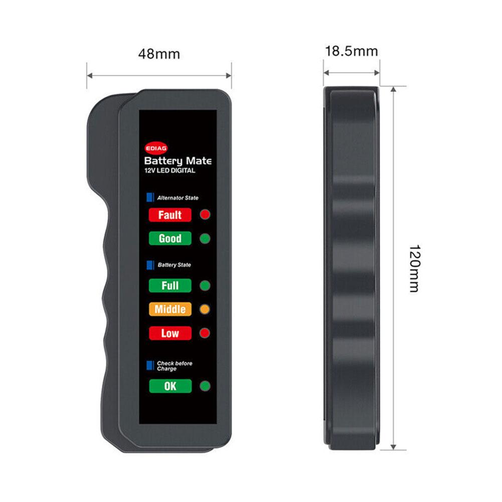12V Battery Diagnostic Tool Digital Auto Battery Tester 6 LED Display Digital Battery Monitoring Meter for Car Motorcycle Trucks