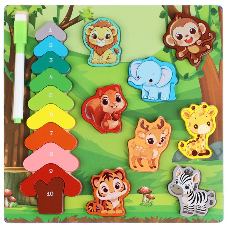 Double-Sided Wooden Animal Matching & Fishing Puzzle Toy for Early Education