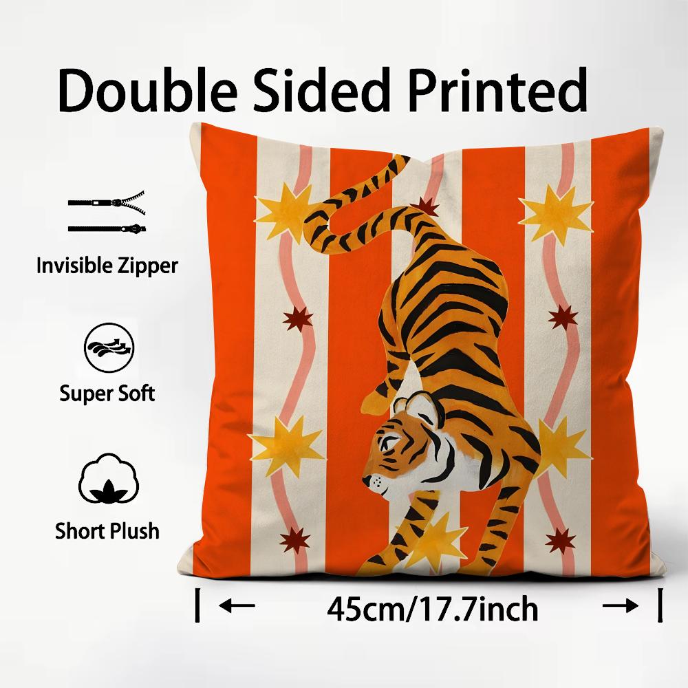Animal Style Tiger Fashion Cushion Cover Plush Fabric Soft DoubleSided Printed Sofa Warm Winter Home Child Gift Pillow Case