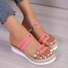 Women's Colorblock Trendy Sandals, Slip On Casual Summer Beach Slides, Non-slip Wedge Slides