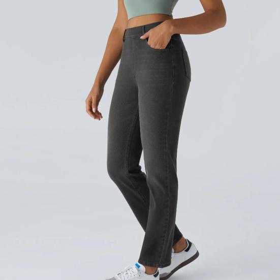 Women's Straight Leg Jeans Pull-On High Waisted Cropped Denim Pants Stretchy Ankle Jeans for Daily Wear Outings