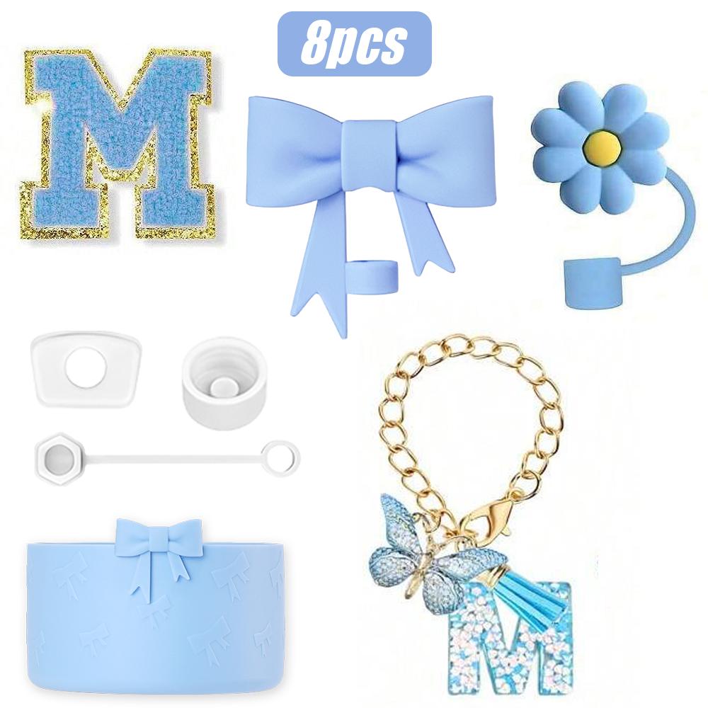 8PCS Cup Accessories Set for Stanley Cup 30oz 40oz, A-Z Initials Decorations, Including Silicone Straw Cover Cap