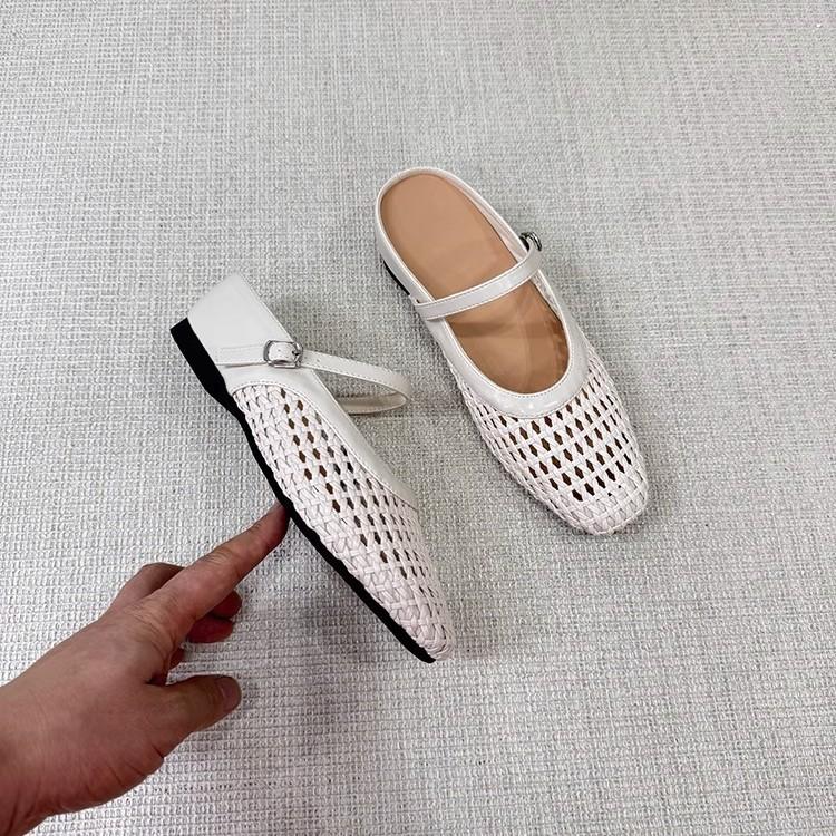 The Inner Height of the Self-kept Version Is Increased by 5cm, and the French Hollow-woven Outer Wear Half-towed Sandals Are One-word with Shallow Mo