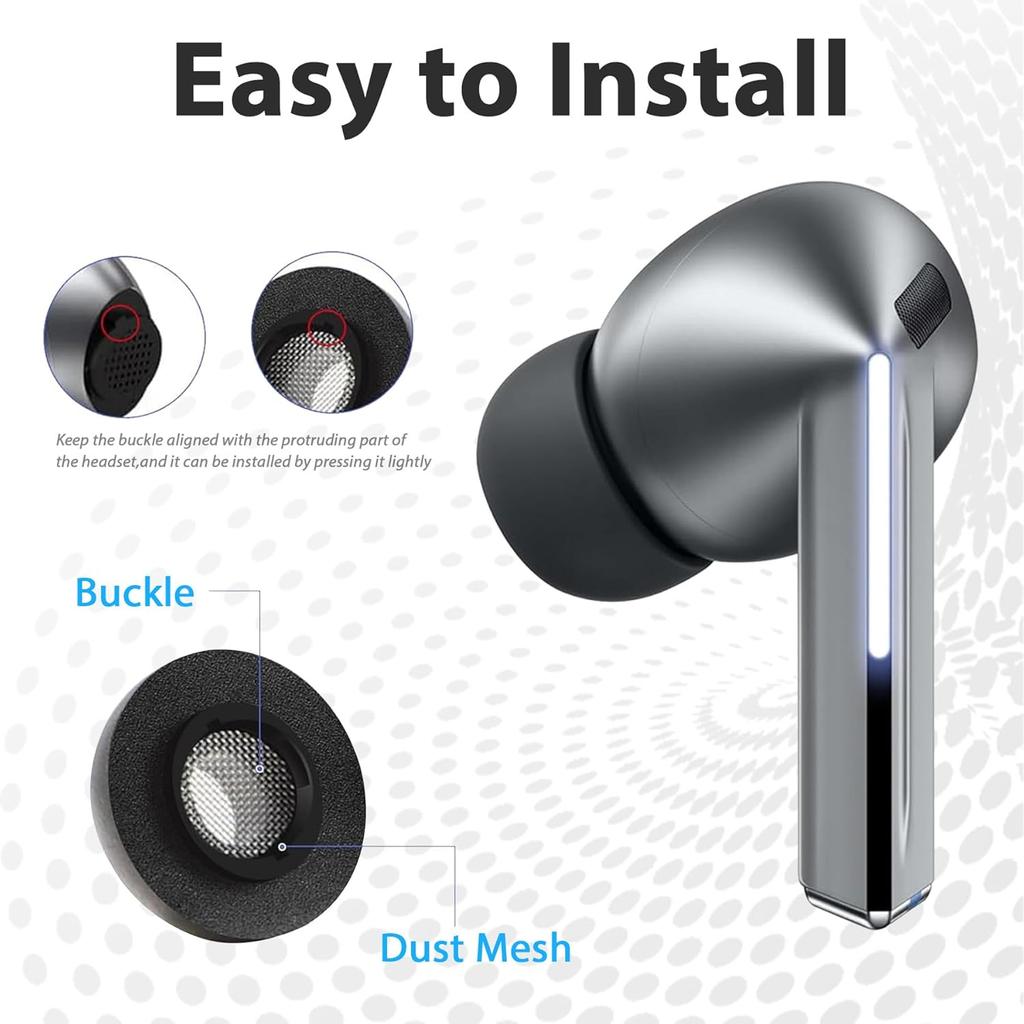 Adhiper Foam Ear Tips for Samsung Galaxy Buds3 Pro (2024) Earbuds, Comfort Replacement Tips with Memory Foam & Built-in Dust Mesh & Secure Buckle,