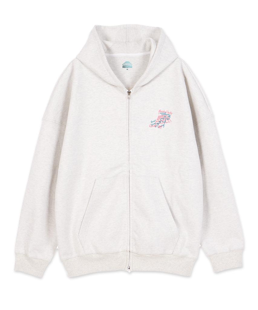 Astral Projection Graffiti Oversized Wide Shoulder Zip-Up Hoodie_Oatmeal