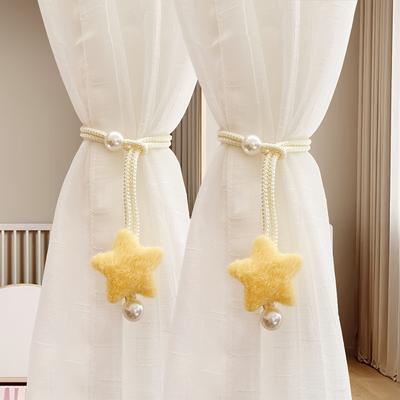 2Pcs Star Decorative Curtain Strap, Simple Imitation Pearl Curtain Rope Gauze Curtain Strap, Gauze Tent Storage Rope