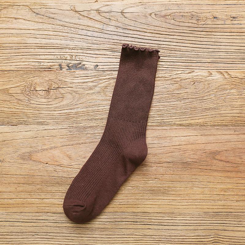 

Solid Color Ruffle Trim Vintage Style All Season Casual Socks Women Cotton Stackable Socks One Size кофейный