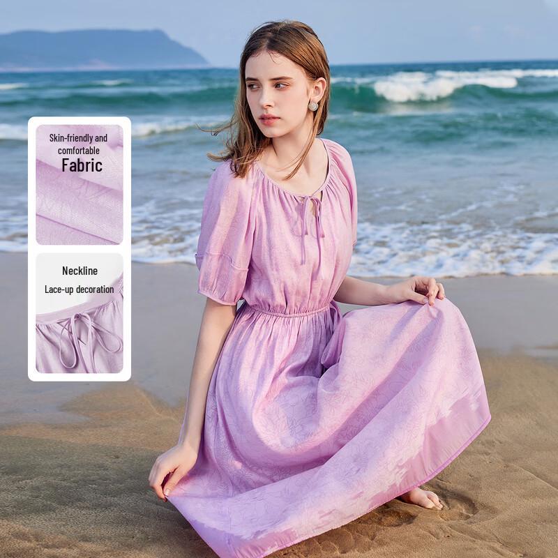 Qiushui Yiren 2024 Summer French Tie-Neck Dress M