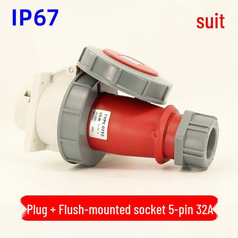 Waterproof 3-core 4-pin 5-hole Male-Female Aviation Plug Socket, Three-Phase Electrical Connector, 16A/32A, IP67.