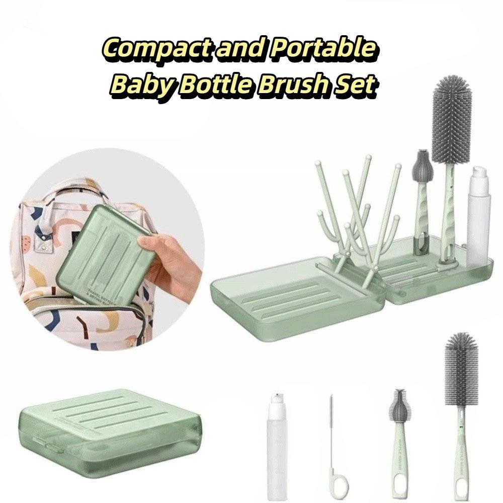 6 In 1 Set Bottle Cleaner Kit Compact Design Baby Bottle Brush Set Bottle Drying Rack  Baby Travel