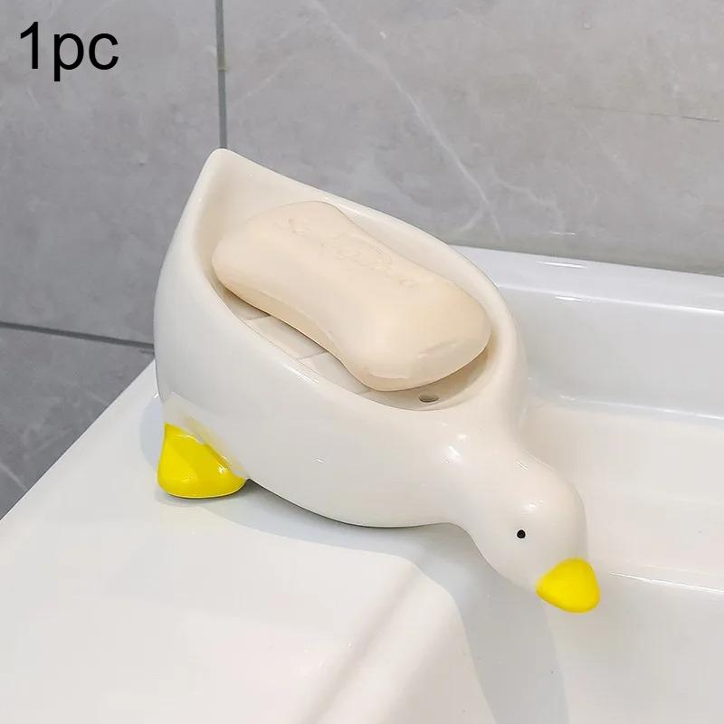 1pc Soap Tray Self-draining Soap Rack Cute Duck-shaped Creative Rack for Shower Bathroom Kitchen Tub Sink Tray Bracket Bathroom