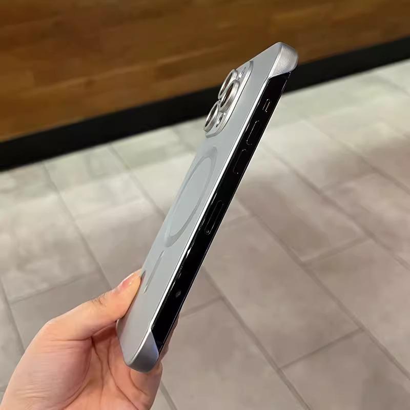 Matte Borderless Titanium Gray Magnetic Charging Case for Phone 14 15 13 12 11 Pro Max Plus Magsafe Ultra Thin Hard Bumper Cover