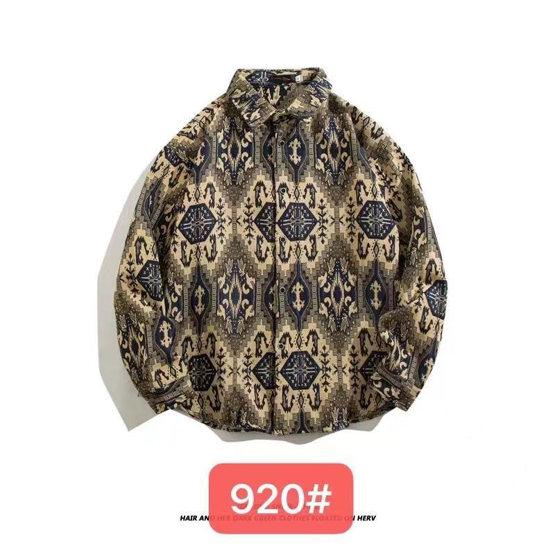 

Мужская кубинская винтажная ретро-рубашка с длинным рукавом — японский этнический стиль для осени и зимы XXXL