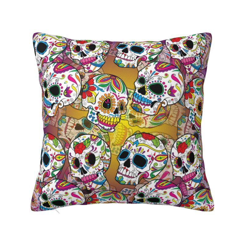 Day Of The Dead Floral Cushion Cover 40x40cm Halloween Sugar Skull Velvet Luxury Pillow Case Living Room Decoration