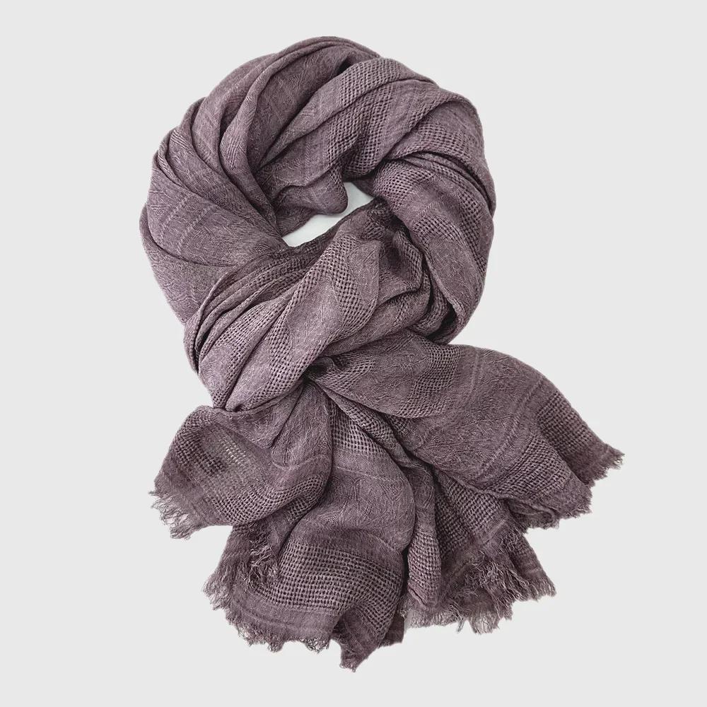 

Весенний хлопковый жаккардовый шарф - женский, однотонный, грязный краситель, ажурный дизайн, мусульманский платок