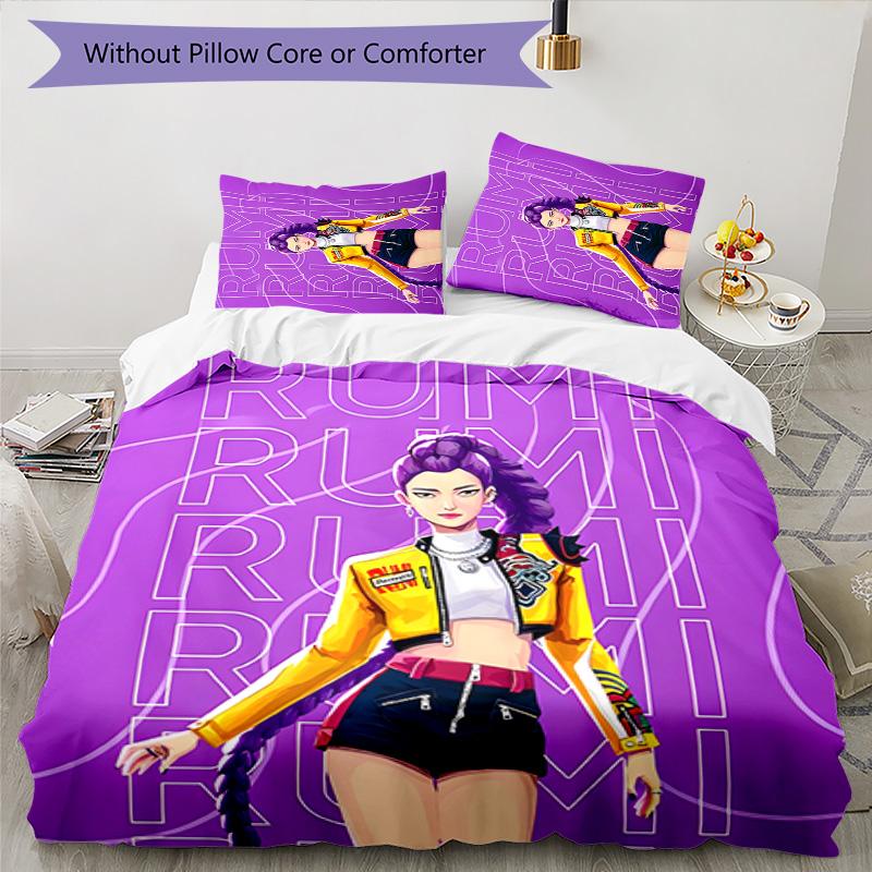 KPOP Hunter 3-teiliges Bettwäsche-Set Bettbezug Verschluss Enthält 1 Bettbezug & 2 Kissenbezüge für Alle Jahreszeiten Schlafzimmer Zuhause Wohnheim Dekor