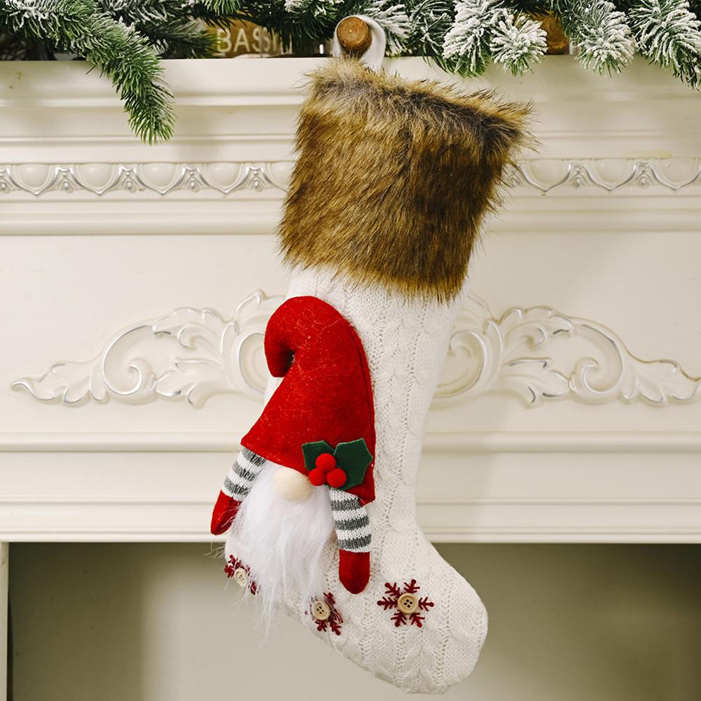 Christmas Stocking Knitting Cloth Doll Christmas Stocking Christmas Decoration Xmas Tree Wreath Vine Cornucopia Decor Stocking белый