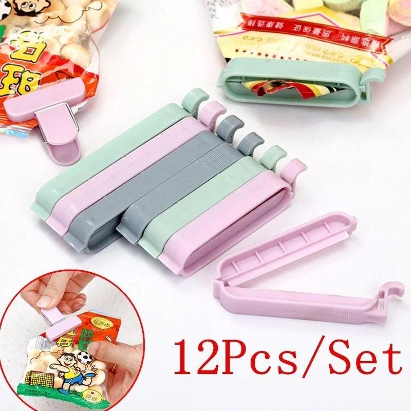 12pcs Food Bag Sealing Artifact Sealing Clip Long Snack Clip Kitchen Food Bag Preservation Sealing Machine Kitchen Accessories