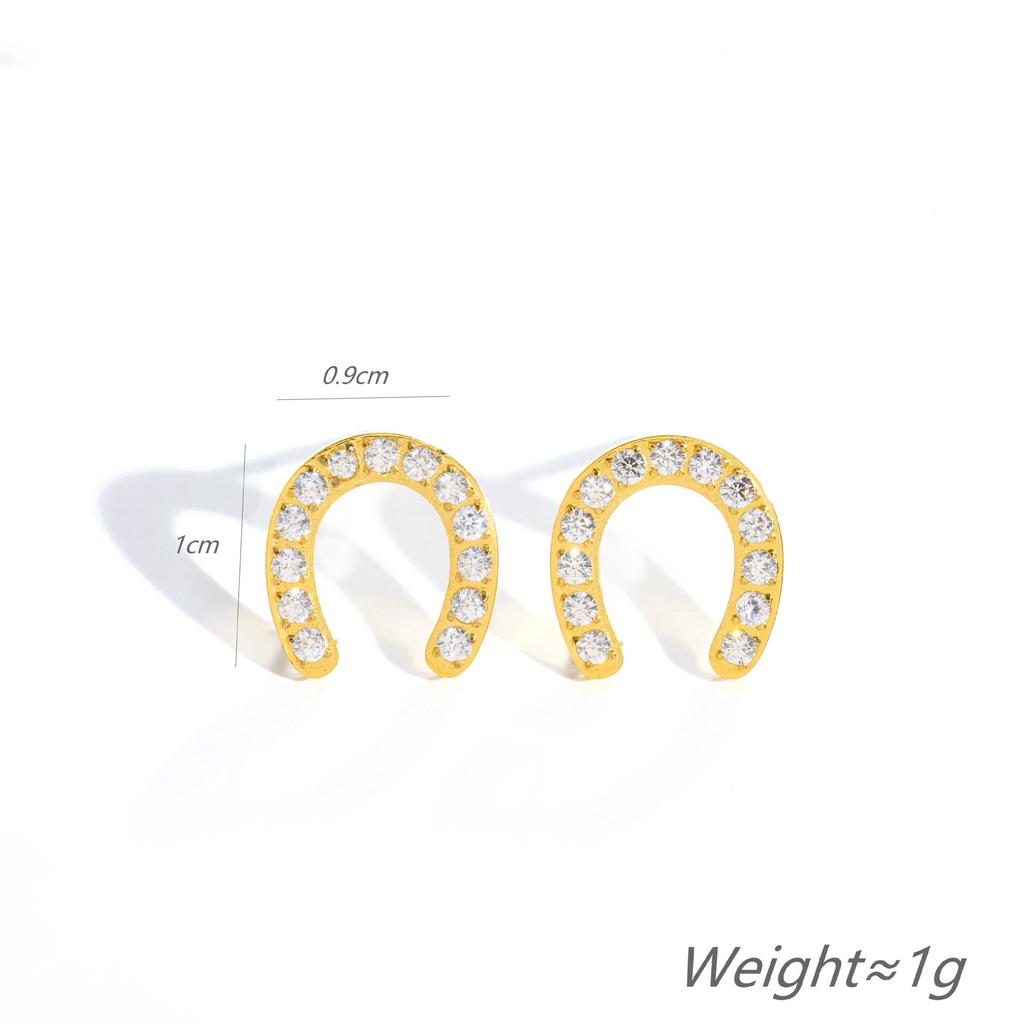 Simple niche design U-shaped full diamond titanium steel earrings, simple personality, trendy titanium steel earrings are versatile and do not fade