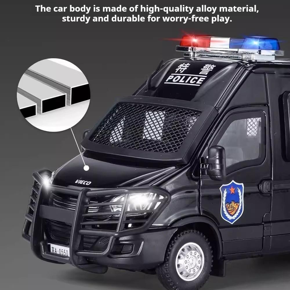 1:24 Scale Police Car Toy Model Alloy Diecast Sound Light Pull Back Doors Opened Simulation Models Gifts Souvenirs for Boys
