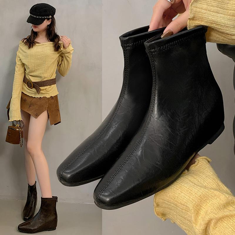 

French temperament small square head inner height increase thin boots women s 2025 autumn and winter new set boots versatile boots western boots 40 чёрный