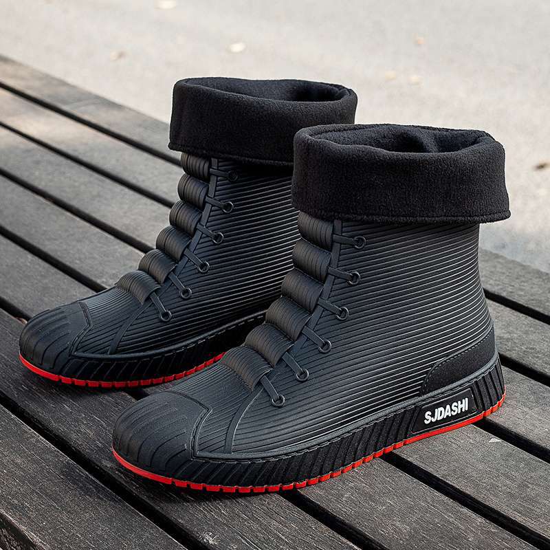 Rain Shoes Short Tube Waterproof Water Shoes Non-slip and Warm Men's Rain Boots Women's Kitchen Velvet Wear-resistant New Rubber Shoes Water Boots