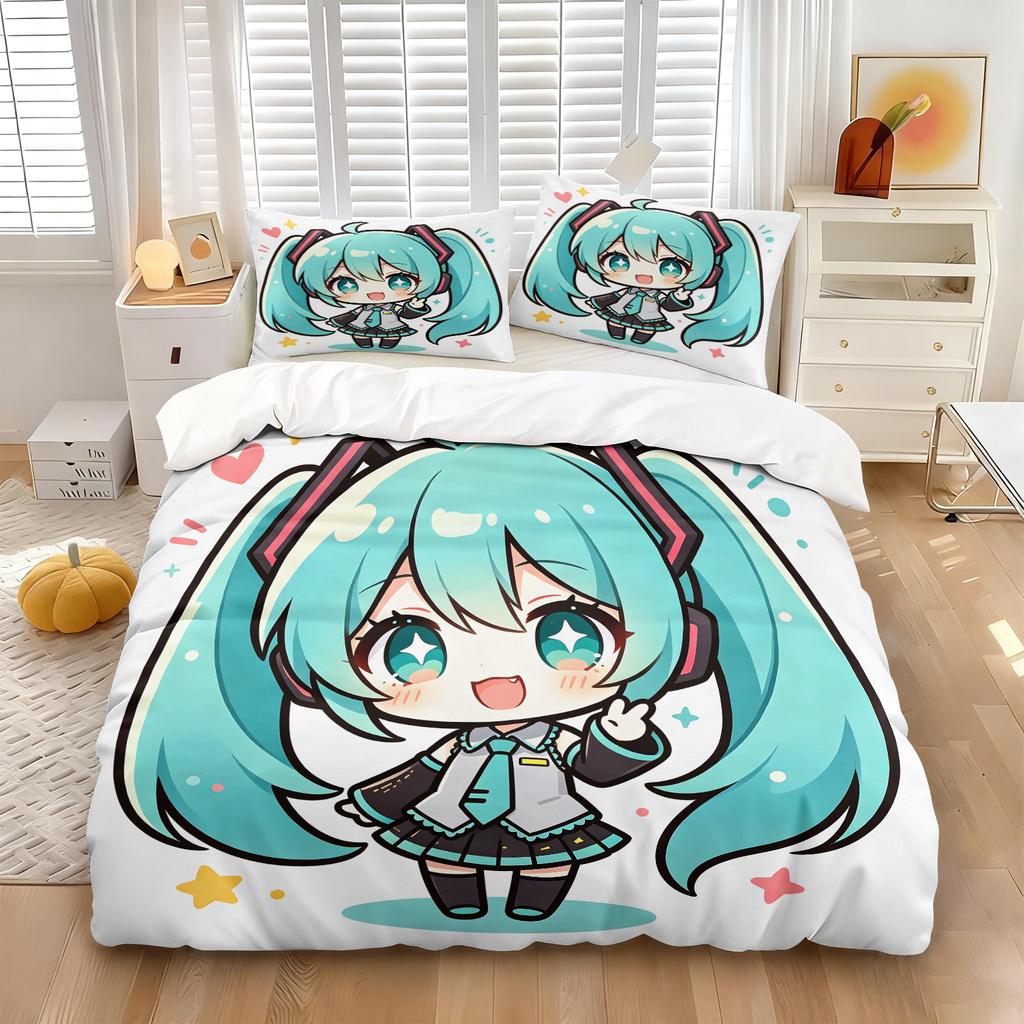 Hatsune Miku Cyberpunk Neon City Duvet Cover Set Anime Bedding With Pillowcases Gaming Room Teen Bedroom Decor Gift For Fans