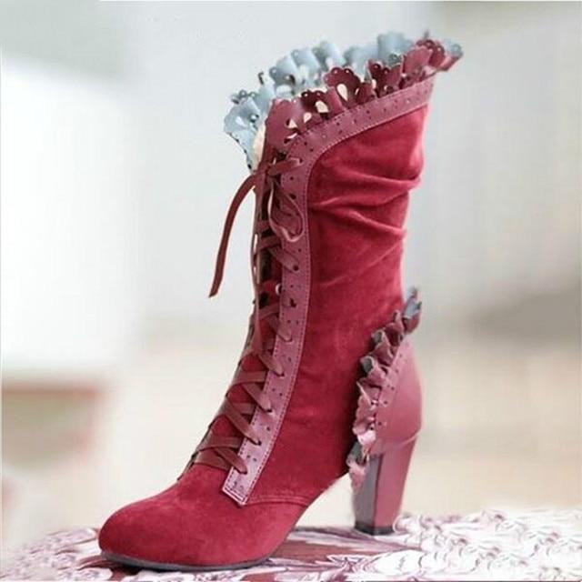 Botas de tacón alto Mujeres Steampunk Mujeres Sexy Botas de ante de cuero  Otoño Vintage Zapatos de invierno Vintage Mujeres Encaje Botas Cosplay  comprar a buen precio — entrega gratuita, reseñas reales