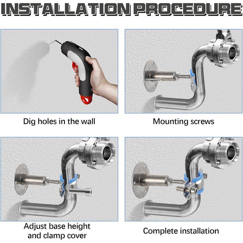 ABWR-For OD 3/4"(25-27Mm) Adjustable Height(50-100Mm) 8 Pcs 304 Stainless Steel Pipe Supports Wall Mount Ceiling Mount Bracket