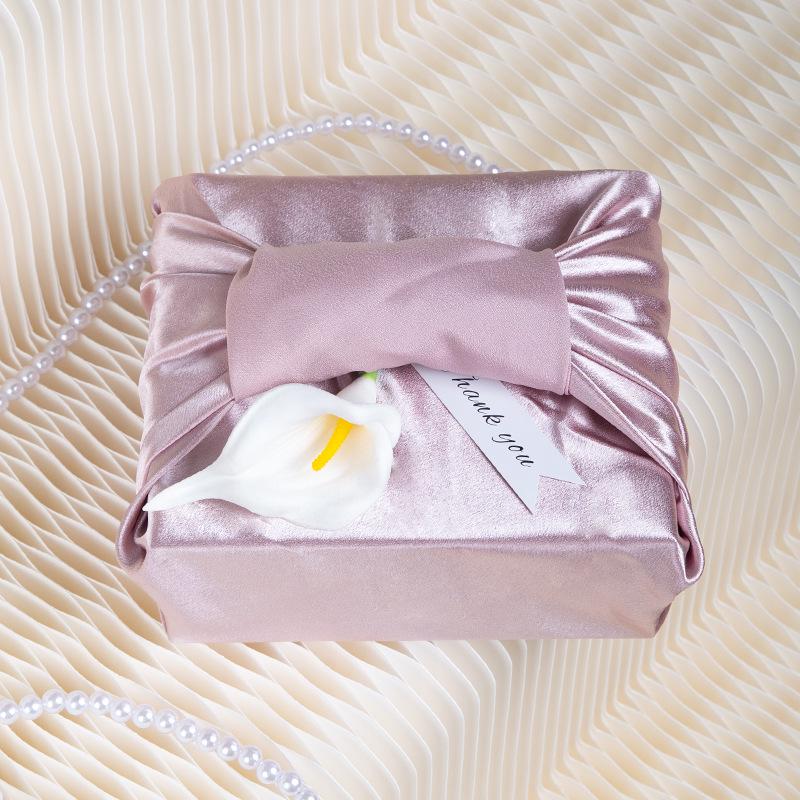 Silk Furoshiki Gift Wrap: Wedding Candy Box & Bridesmaid Souvenir Pearl Hand Chain