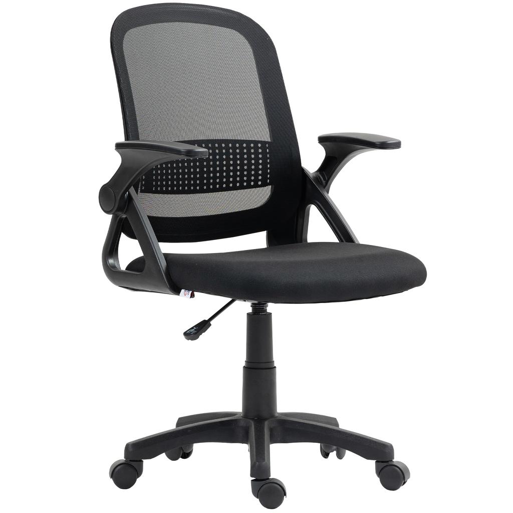 Breathable Mesh Office Chair, Ergonomic Swivel Chair with Folding Armrests and Lumbar Support, Black