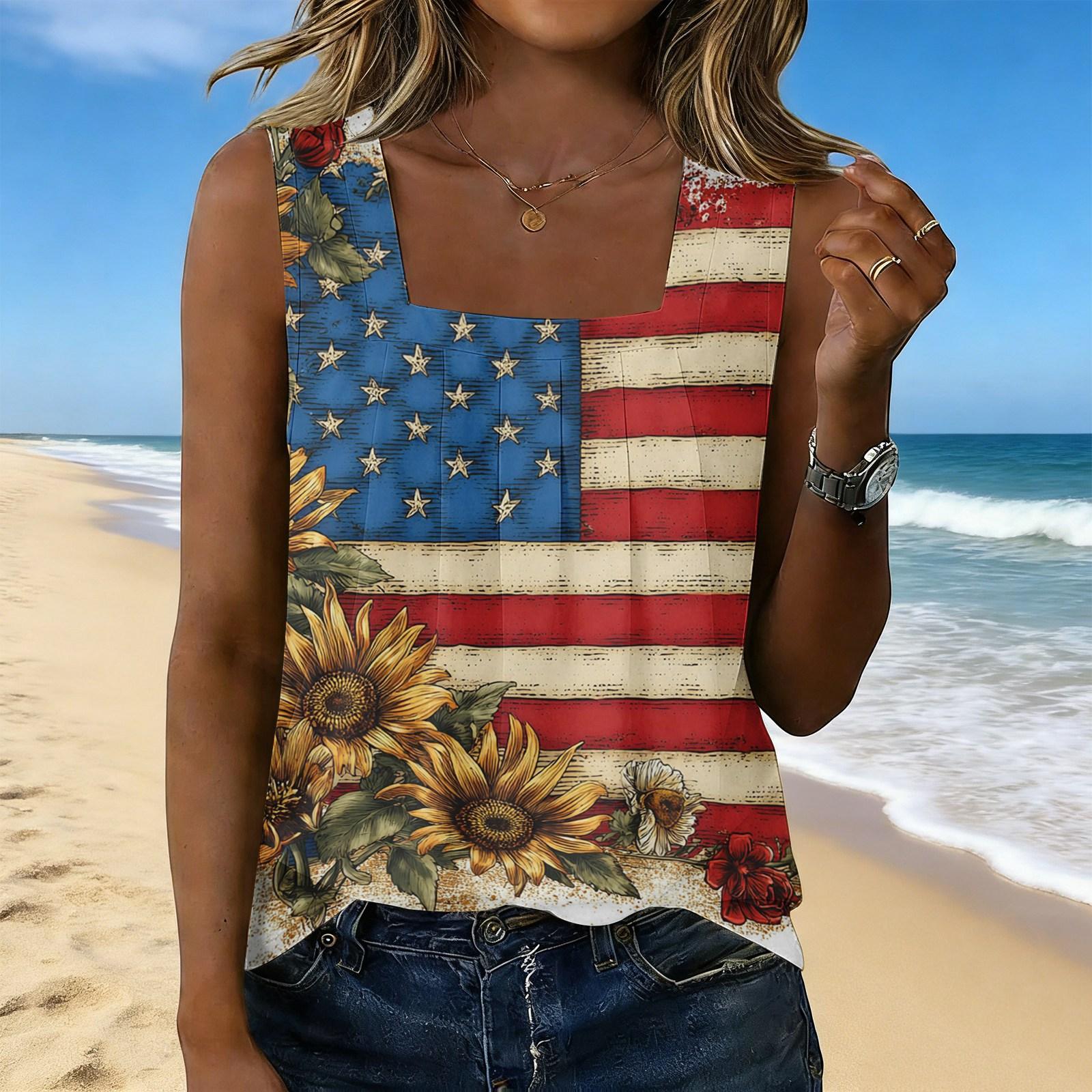 Women s Fashion Sexy Pleated Square Neck Sleeveless Vest Top S