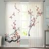 Plum Blossom Branch Bird Ink Painting Modern Tulle Curtains For Living Room Bedroom Home Kitchen Window Sheer Curtains