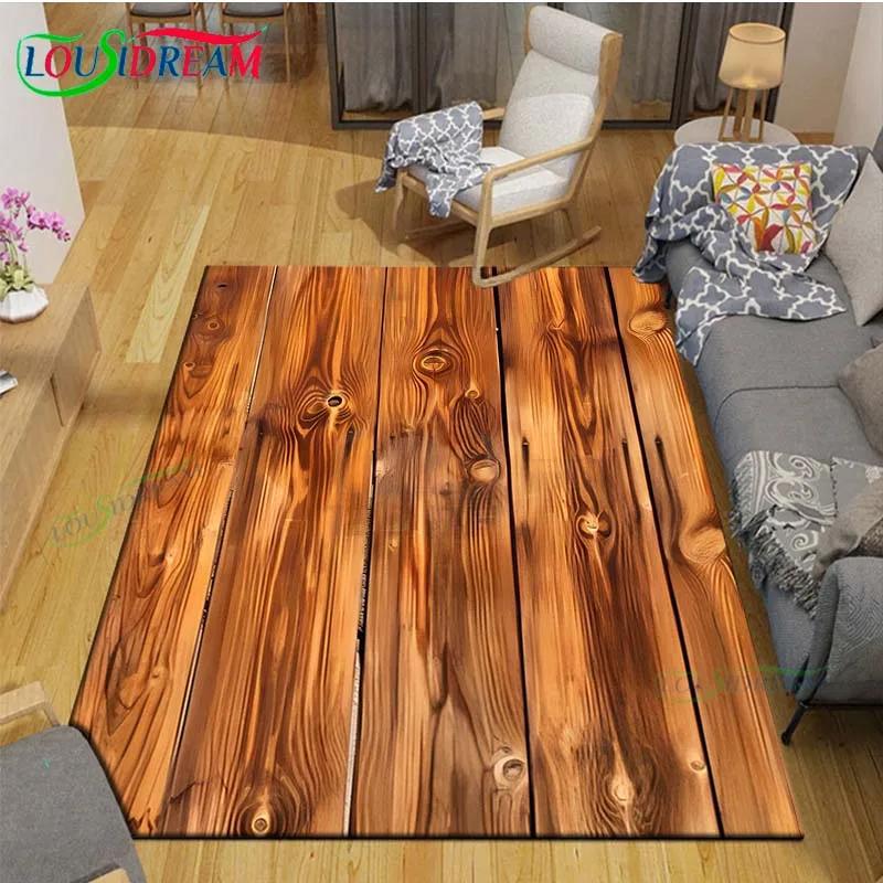 Classical Wood Grain Decor Carpet for Outdoor Balcony Garden Coffee Table Bedroom Area Rugs Kitchen Un-slip Floor Mat Alfombra