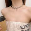 Punk Personality Sliver Color Cross Pendant Black Leather Splicing Collar Necklace for Women Gothic Subculture Jewelry Accessory