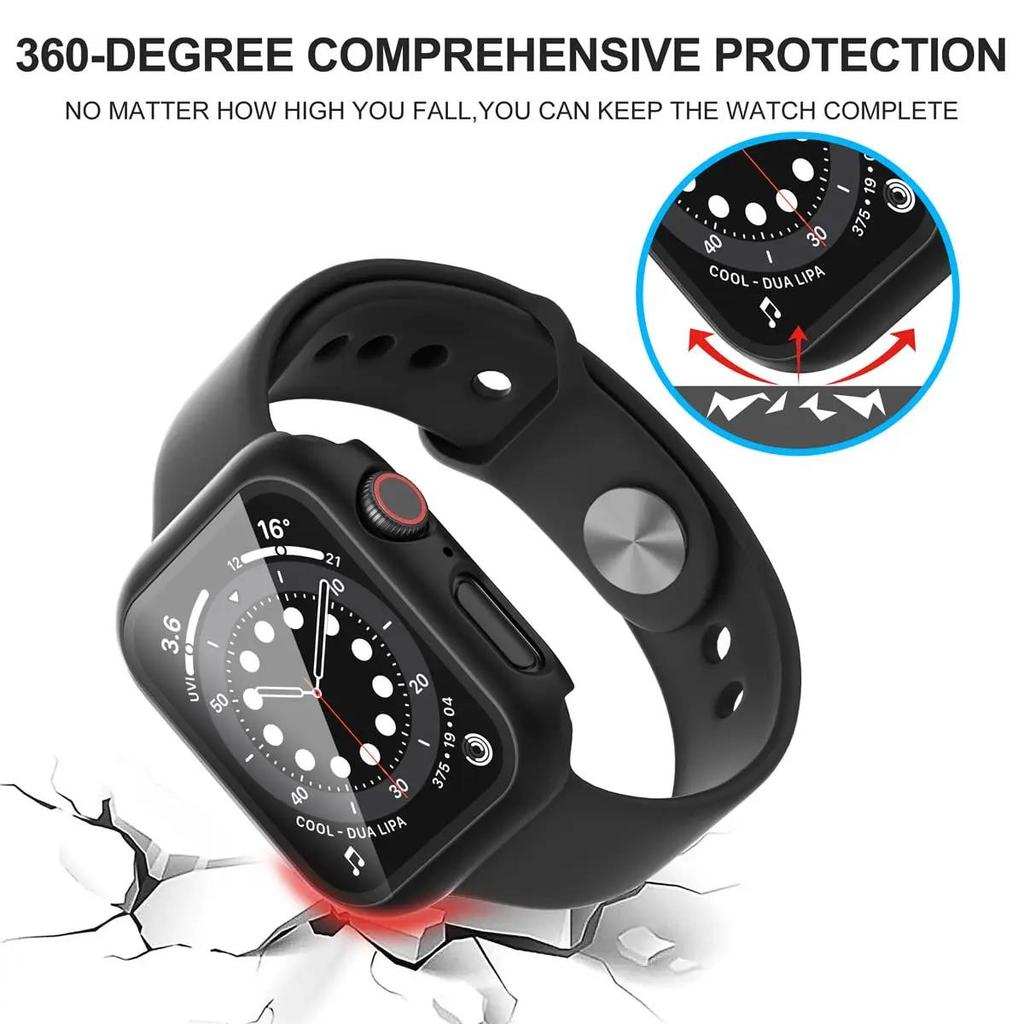 Tempered Glass+Cover For Apple watch Case 46mm 42mm 45mm 41mm 44mm 40 Screen Protector Apple Watch Accessories 11 10 9 6 SE 7 8 7